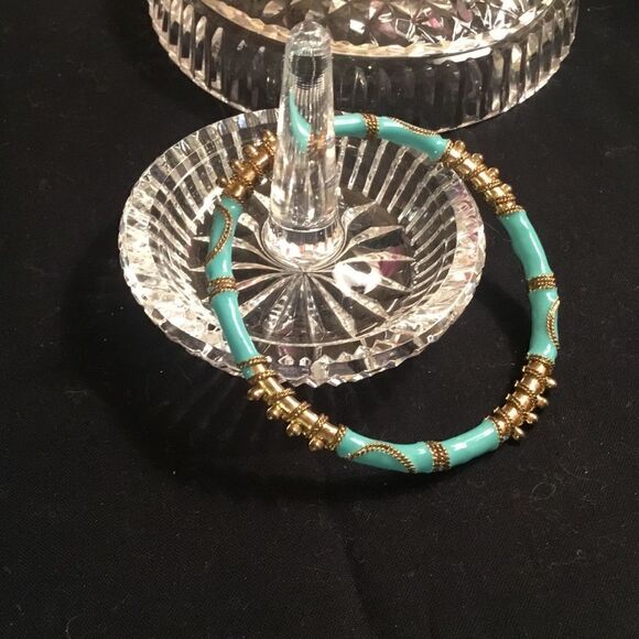 Antique Goldtone and Light Turquoise Bangle Bracelet - Picture 1 of 6
